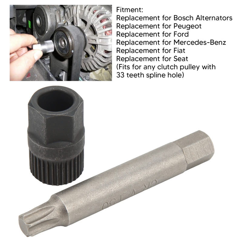 Alternator Pulley Tool, Alternator Pulley Socket Drill Bit Kit Alternator Pulley Wrench Kit 33 Teeth Spline Socket Drill Bit Puller Remover Tool Replacement for Bosch Alternators