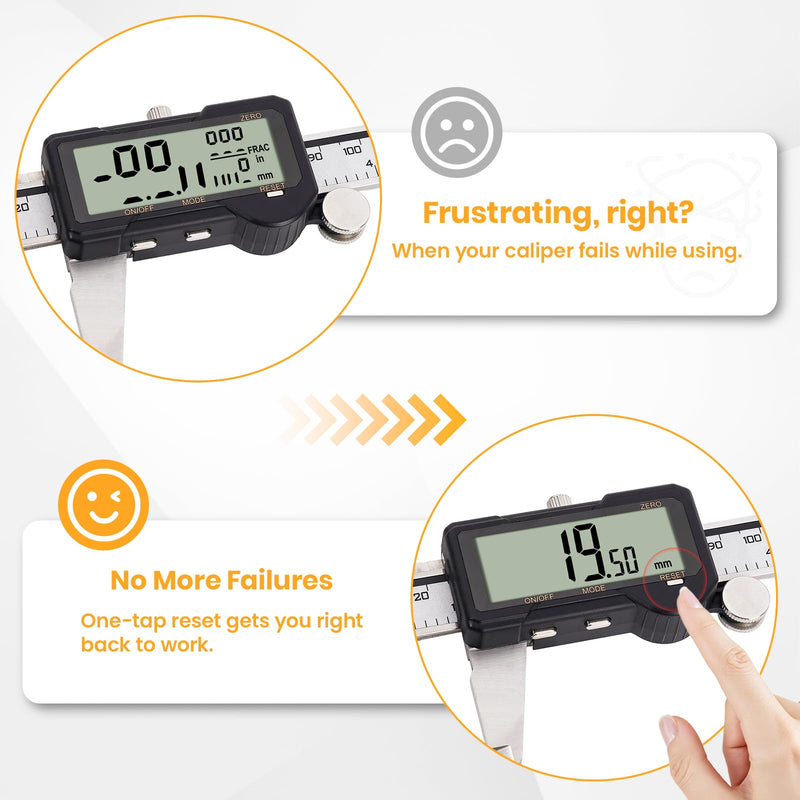 HARDELL Digital Caliper 6 Inch, Rechargeable Calipers with One-Key Reset Setting, Inch/mm/Fraction Conversion, Large LCD Screen Auto-Off, Measuring Tool for DIY, 3D Printing, Jewelry Woodworking Hobby Sliver