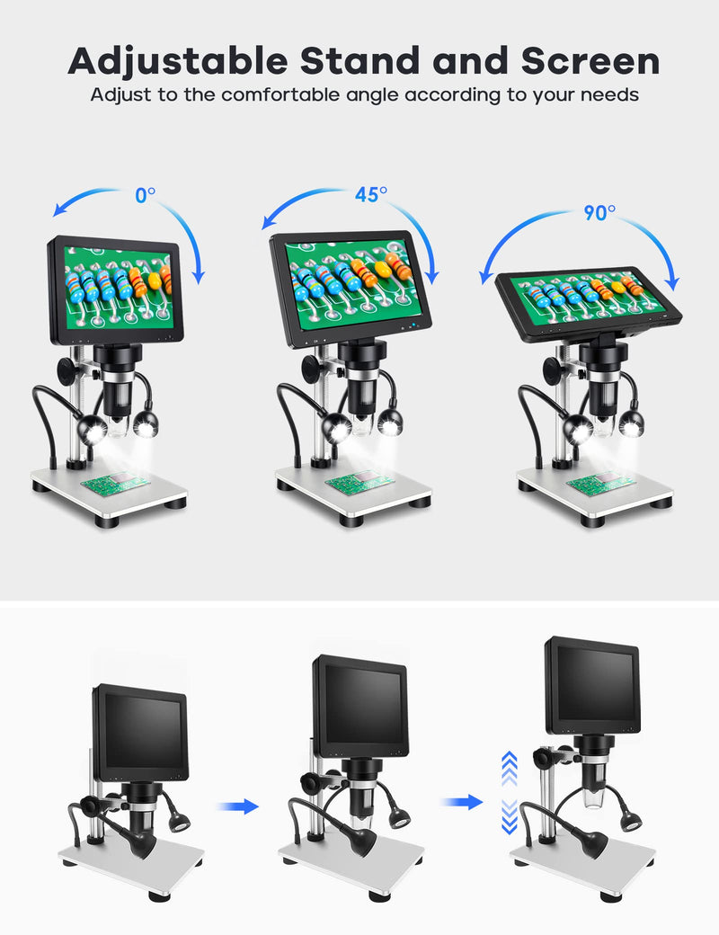 7" LCD Digital Microscope 1200X,Leipan 12MP Coin Microscope with Screen for Adults,1080P Coin Magnifier with 12pcs Slides,Wired Remote,2 Side Lights,Windows/Mac OS Compatible DM9-7" Digital Microscope