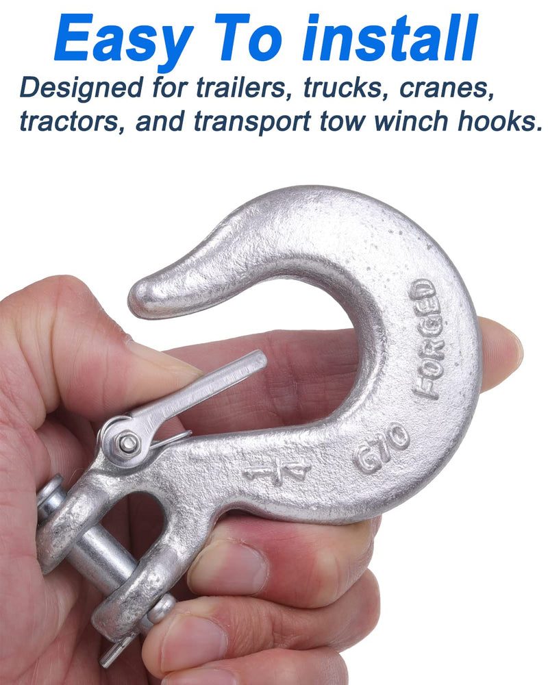 1/4 Inch Safety Chain Hooks, Clevis Slip Hook with Safety Latch, Grade 70 Forged Steel 12,600 Lb for Trailer Truck Transport Tow Winch Hook Trailer(1/4 Inch, 2 Pack) 1/4''(2Pack)
