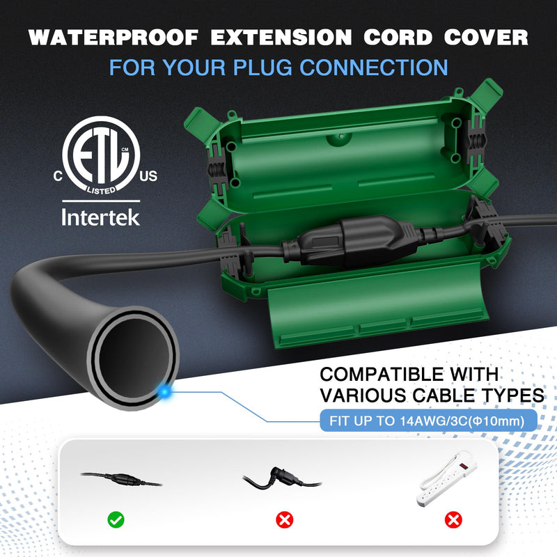 Flemoon [6 Pack] Outdoor Extension Cord Safety Cover with Waterproof Seal, Weatherproof Electrical Connection Box to Protect Outdoor Outlet, Plug, Socket, Christmas Holiday Decoration Light, Green Small Box: 5.3" L x 2" W x 2" H 6
