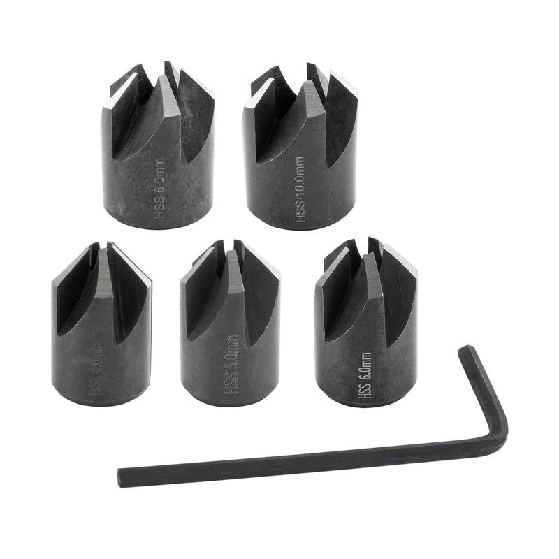 ENT 26516 5-piece countersink set HSS, diameter (d) 4, 5, 6, 8 and 10 mm, e 90°, right 5-piece. Set Ø 4 - 10 mm