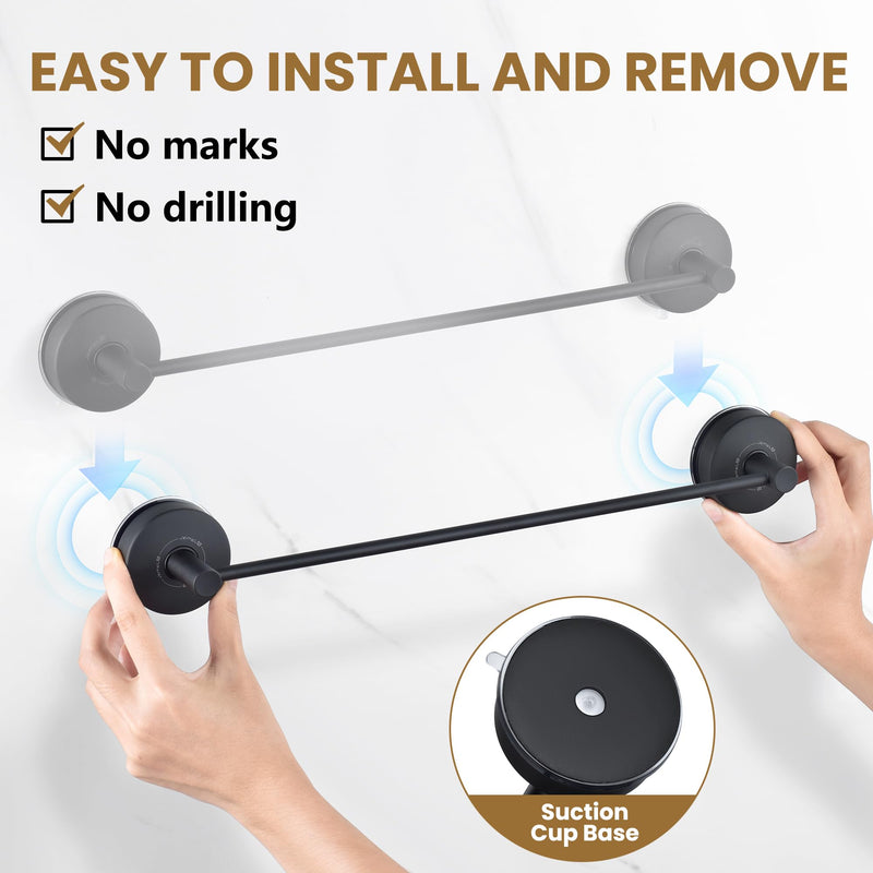 JOMOLA Towel Bar Suction Hand Towel Rack for Bathroom Stainless Steel Kitchen Towel Rail Holder Storage Hanger No Drilling Towel Bar Matte Black,22 inches 22 inch