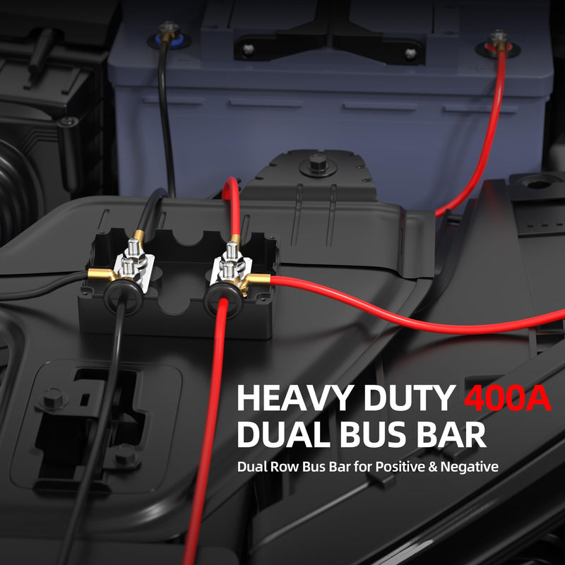 Joinfworld Heavy Duty 400A Bus Bar Power Distribution Block with 5/16" Stud Battery Copper Dual Bus Bar 48V DC Marine Terminal Distribution Block for Automotive Car Solar - Negative&Positive