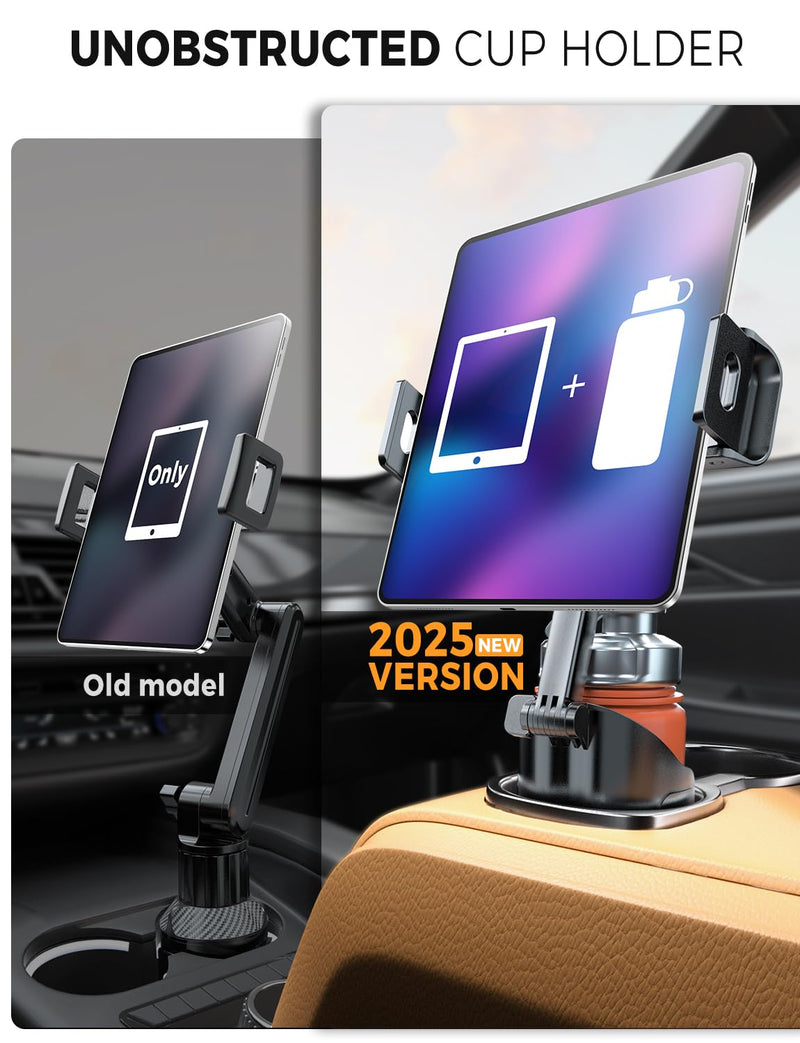 eSamcore Cup Hold Tablet Holder Mount for Car, [Unobstructed Cup Holder] for iPad Holder with Flexible Hollow Mount Base, 360 Rotatable Deep Clamp Compatible with 6”-11” iPad, iPhone, Foldable Phones