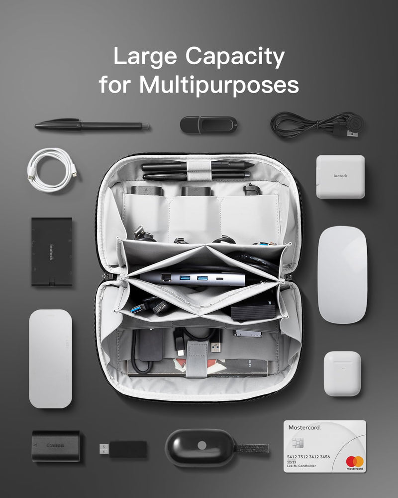 Inateck Electronics Organizer Travel Case, Waterproof Tech Pouch, Travel Organizer Bag Pouch, Electronic Accessories Carry Case, Tech Organizer for Cable, Cord, Charger, Phone, Travel Friendly, Gray Large