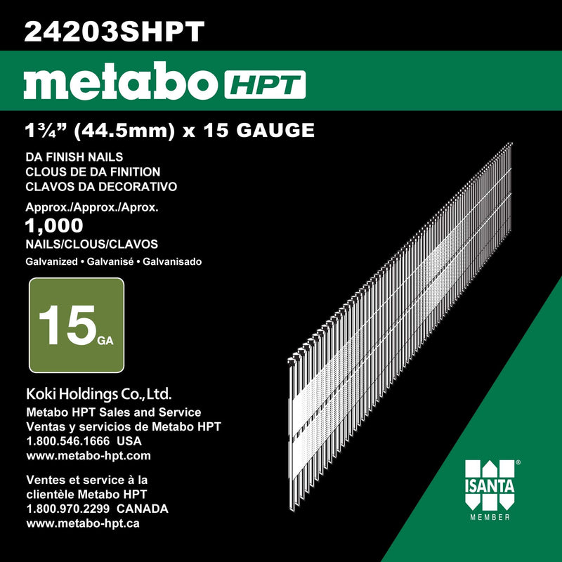 Metabo HPT Angled Finish Nails | 1-3/4 Inch x 15 Gauge | Galvanized | 1000 Count | 24203SHPT 1-3/4" x 15 GA EG