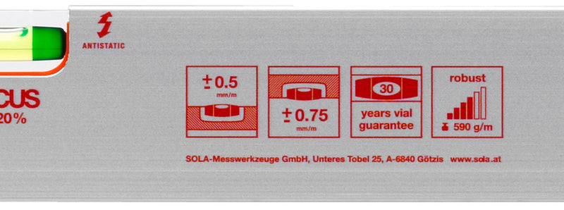 Sola 1010101 "AZB 20" Spirit Level, Red, 20 cm
