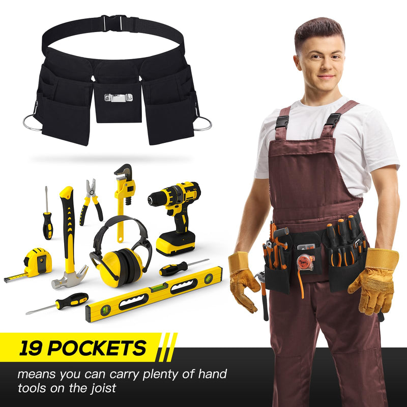Gifts for Men,19 Pocket Tool Belts with Quick Release Buckle- Heavy Duty Detachable & Adjustable Utility Belt,Work Apron for Men and Women,for Electrician,Carpenter,Construction Tool Belt (Black) Black