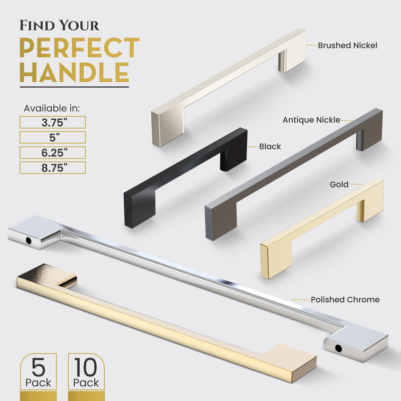 Southern Hills Brushed Nickel Cabinet Pulls - 96mm - Satin Nickel Drawer Handles, Modern Kitchen Cabinet Handles, Silver Kitchen Handles for Cabinets and Drawer Pulls, Cupboard Door Hardware 3.75 inches 5 pack