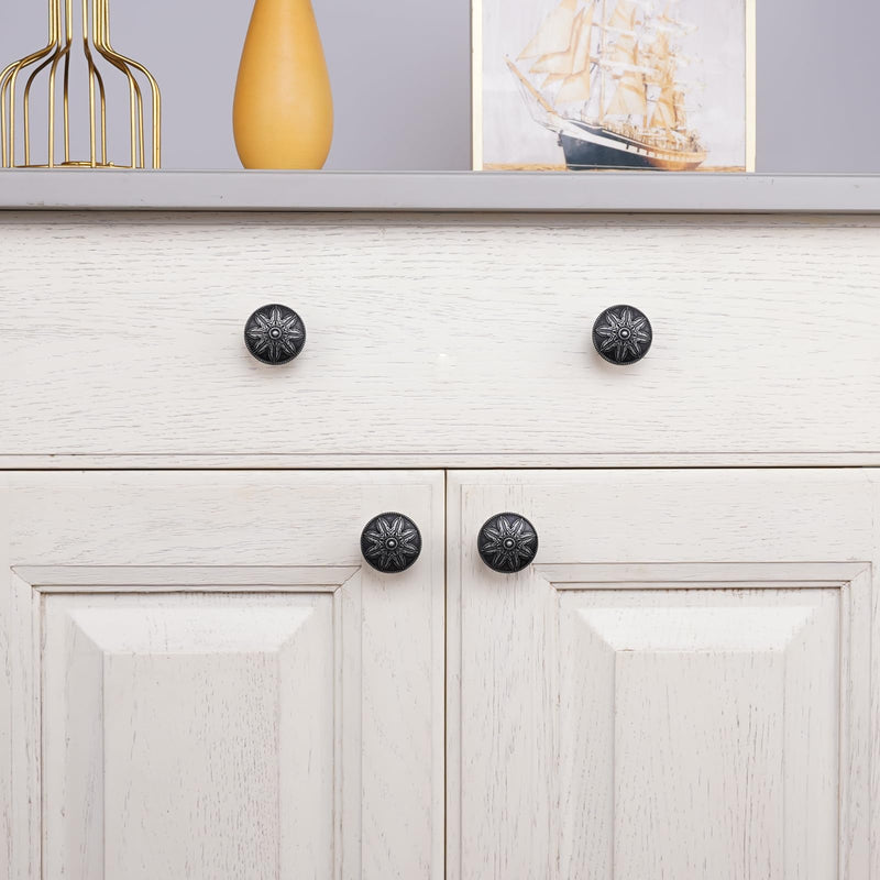 10 Pack Antique Silver Cabinet Knobs,1.4" Round Solid Antique Kitchen Cabinet Hardware Handles for Cabinets and Drawers, Silver Drawer Pulls Dresser Knobs 10
