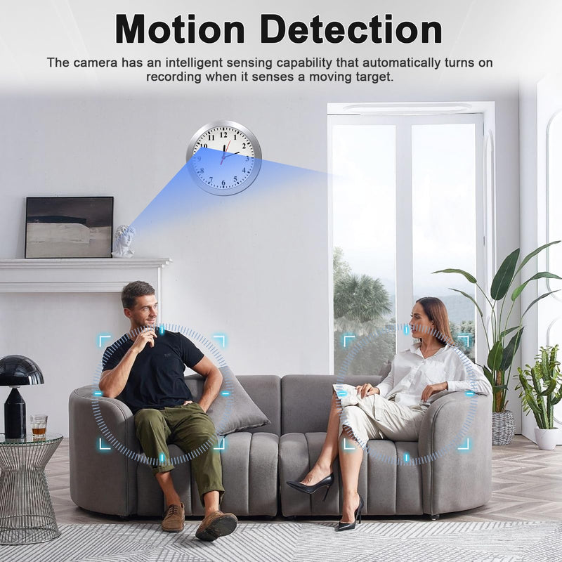 Hidden Camera Wall Clock - FHD Nanny Cam with Motion Detection - Spy Camera for Indoor Office Home Security - No WiFi Function - SD Card Not Included
