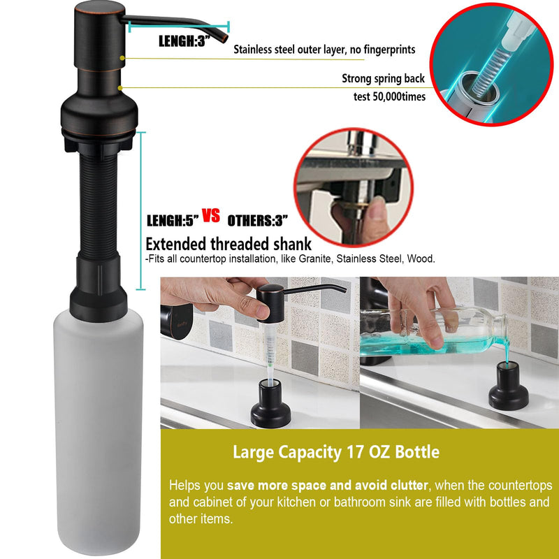 Soap Dispenser for Kitchen Sink, Kitchen Hand Soap Dispenser Pump Oil Rubbed Bronze, Countertop Soap Dispenser Pump with 47" Extension Tube kit, Built in Refill from The Top+17 OZ Bottle