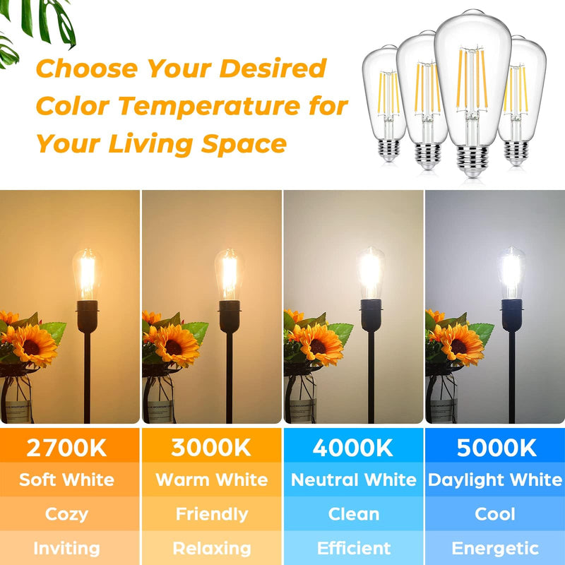 12-Pack Vintage LED Edison Bulbs 100W Equivalent 1400LM High Brightness 8W ST58 LED Filament Light Bulbs 3000K Warm White E26 Medium Base CRI90+ Antique Clear Glass for Home Dinning Room, Non-dimmable 12 Count(Pack of 1)