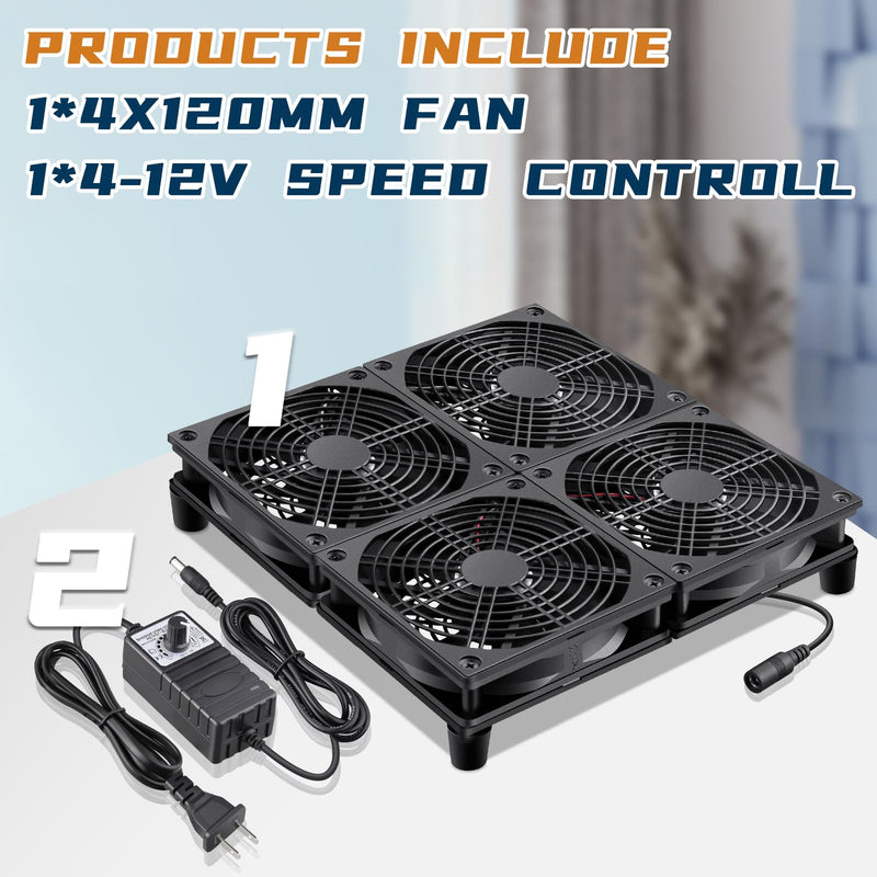 4 x 120mm Small Flat Computer Cooling Fan with Variable Speed Controller for DIY Electronics Router Media TV Box Cabinet Server Equipment Exhaust Ventilation 4 x 120mm