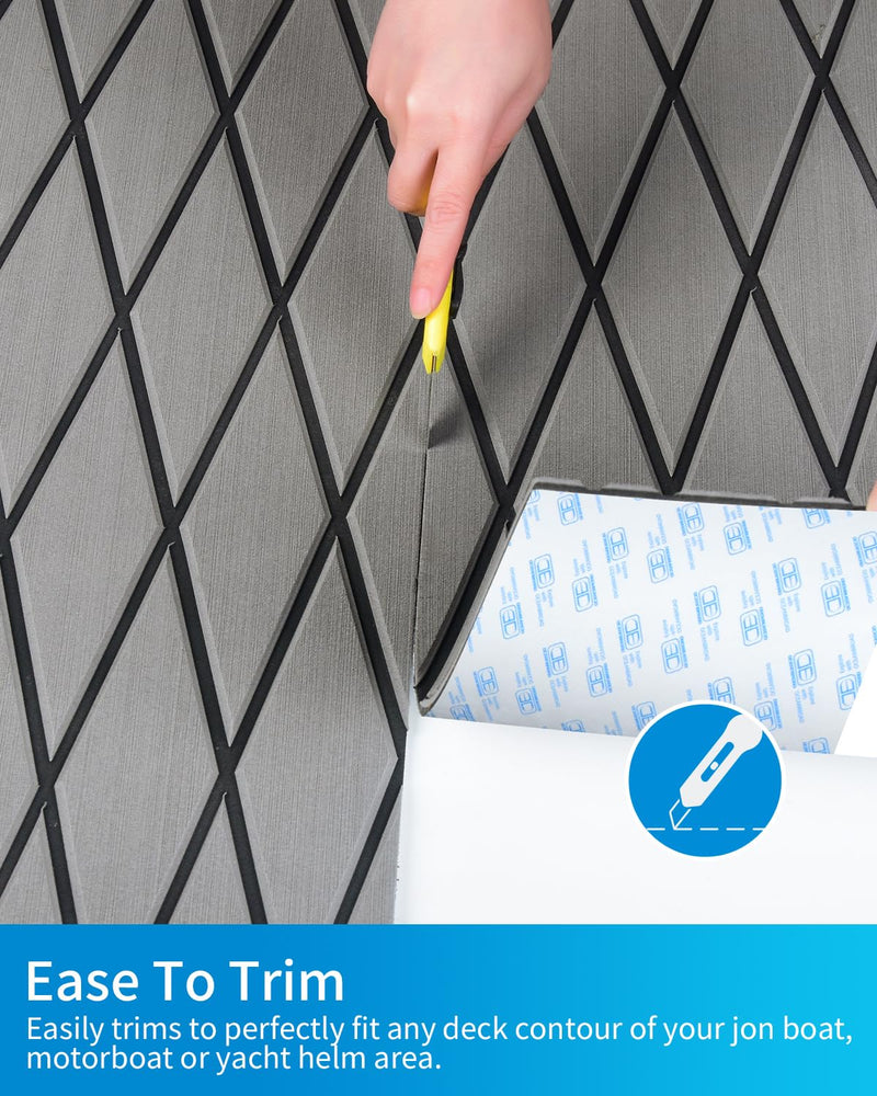 OCEANBROAD Diamond Boat Flooring with Self-Adhesive 96''x16''/38''/47'' | Double-layer, Non-Slip, 6 mm Eva Foam Marine Decking, Easy to Install, For Motor Pontoon Boats, RV Floor, Kayak, Surfboard Gray with Black Lines 96''L x 16''W-10.67sqft