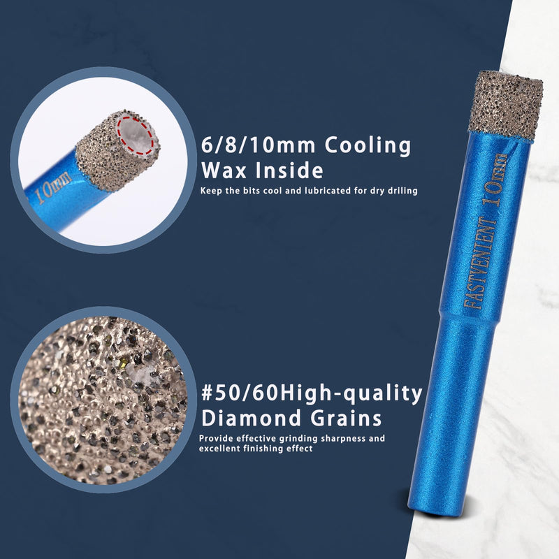 Diamond Drill Bits Set Tile Hole Saw Diamond Hole Saw 9pcs 6/8/10/20/25/35/50mm,35mm5/8-11 Beveling Chamfer Bit,1pc SDS Adapter for Glass Ceramic Porcelain Tiles Marble Brick Granite pots
