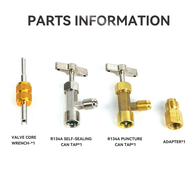 BACOENG R134a Can Tap Kit, for R134a Refrigerant Refill, with Self Sealing & Puncture Style 134a Can Taps, Valve Core Removal Tool, 1/4'' F to 1/2'' M Tank Adapter