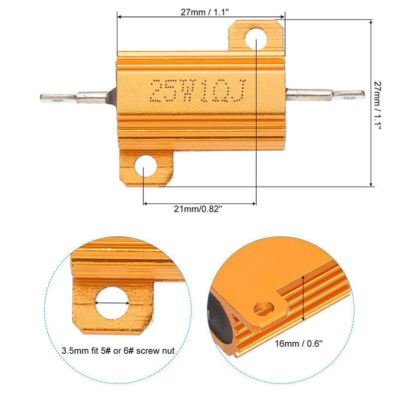 PATIKIL 2 Pieces 25 W 1 Ohm 5% Tolerance Aluminum Housing Resistors Set Resistance Assortment with Screws Wire Wound Potentiometer Power for Machines Electronics DIY Project Golden 1 Ohm 25 W