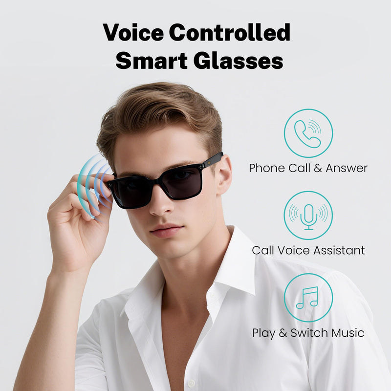 Smart Glasses for Men&Women, 5.3 Bluetooth Sunglasses with Open Ear Speaker, Voice Assistant Compatible, Blue Light Blocking Lens