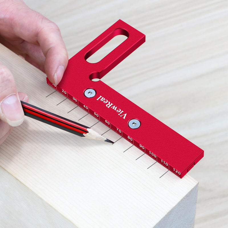 3D Mitre Square Multifunctional 22.5-90 Angle Measure Aluminium Alloy High Precision Layout Measuring Tool Scribing Tool Woodworking Measuring Tools for Carpenters, Engineers Red