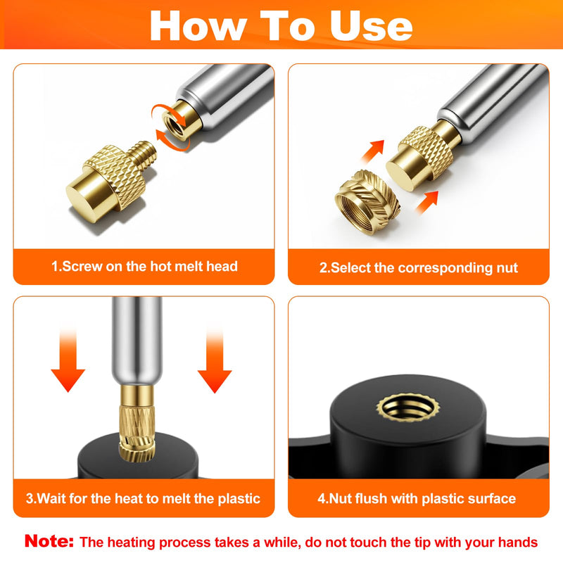 Threaded Insert Soldering Tips Set - with 60W Temperature Adjustable Soldering Iron | 138-piece melting thread for 3D printing, repair, electronics, brass, thread inserts M2/M3/M4/M5/M6/M8, with tweezers