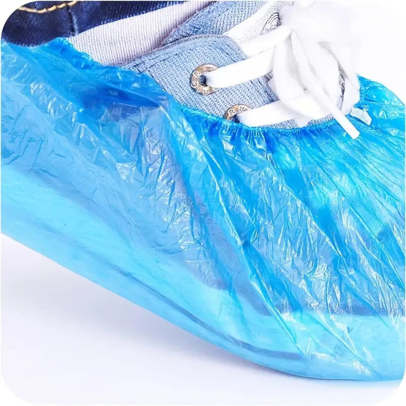 Set of 10 Disposable CPE Overshoes - High Tear Resistance - Reinforced Elastic Band - DPI for Home, Garden and Work - Reliable Protection - Matte Blue