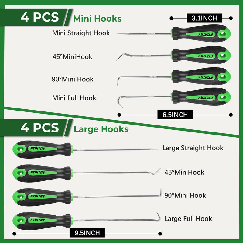 8PCS Pick and Hook Set, Precision Automotive Hook Set, Car Auto Oil Seal/O-Ring Seal Gasket Mini Precision Hooks Puller Remover (Green) Green