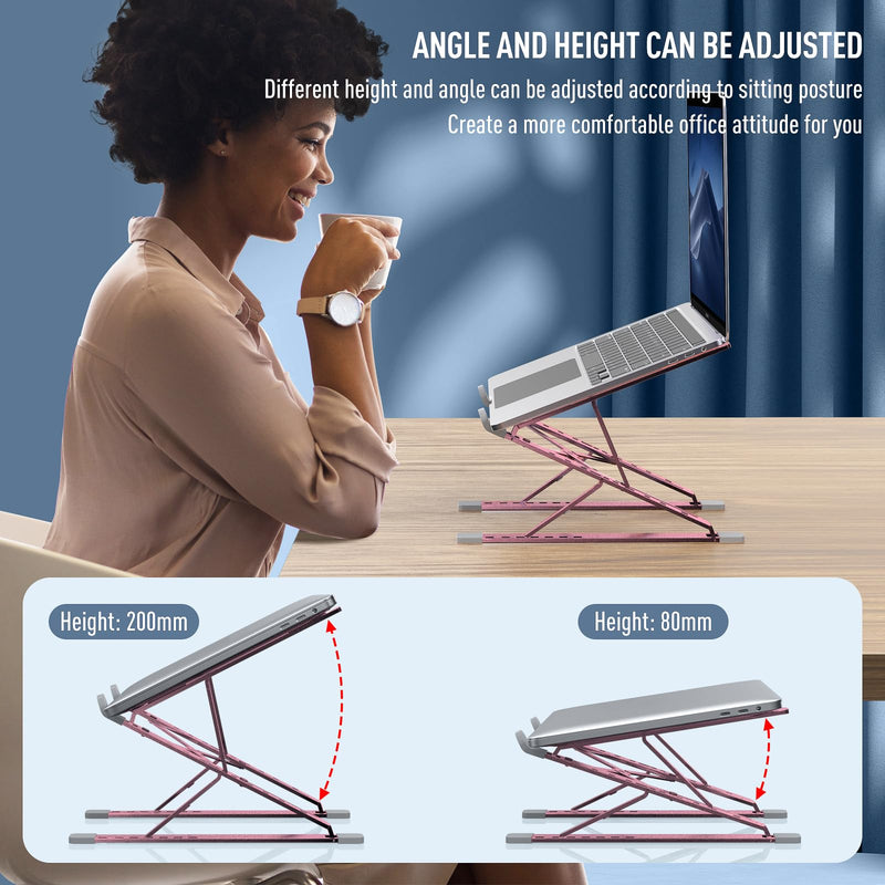 Portable Laptop Riser, Adjustable Laptop Stand,Aluminum Laptop Stand for Desk Foldable, Ergonomic Computer Notebook Stand Holder for MacBook Air Pro, Dell XPS, HP (10-15.6'')(Pink) Height&Angle Adjustable Pink
