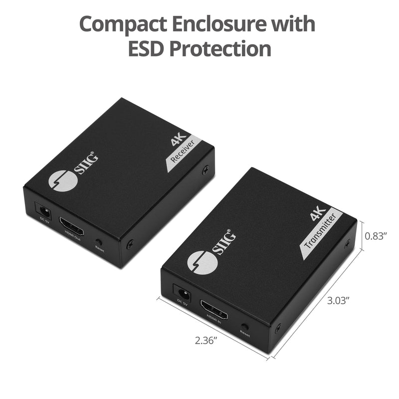 SIIG 4K HDMI USB KVM Extender Over CAT6-1080p (230ft) & 4K30Hz (130ft) - Balun Extender - 2 USB-A - Zero Latency - No Driver - Plug & Play - Keyboard & Mouse USB Extender (CE-H28411-S1)