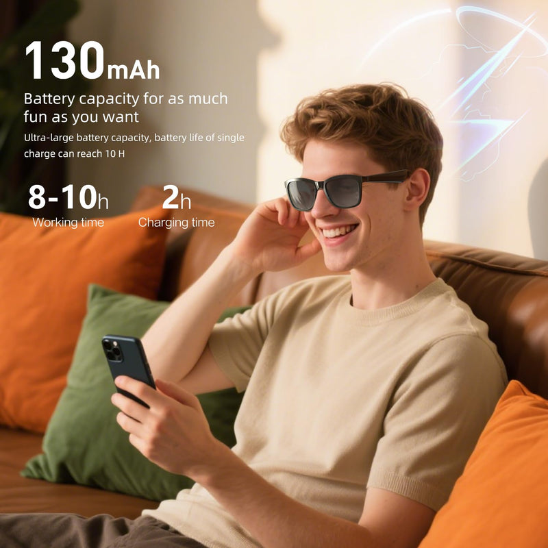 Smart Glasses | Bluetooth Glasses | 34g Ultra-Light Frame for Outdoor | Unisex Polarized UV400 Lenses | Hands-Free Calls, Music & Voice Control | 8-10H Battery USB-C Charging Matt Black