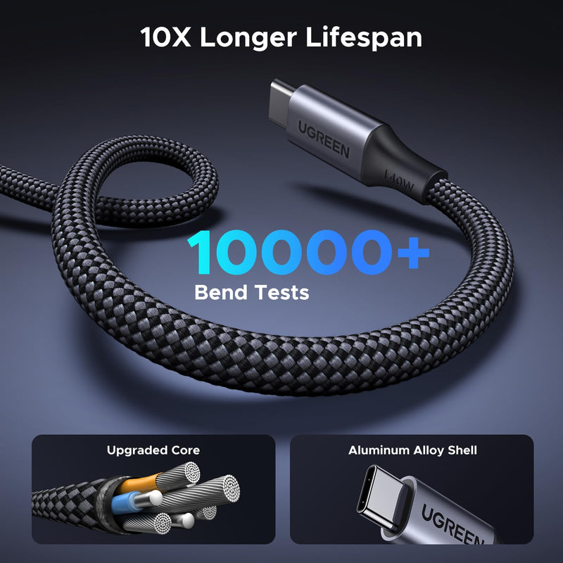 UGREEN 140W USB C Cable, 5FT 2-in-1 USB C to USB C Cable, Fast Charging for iPhone 17/17 Pro Max/16/15 Series, Galaxy S25/S24/S23 Series, MacBook Air/Pro, iPad Pro/Air, Steam Deck, and More
