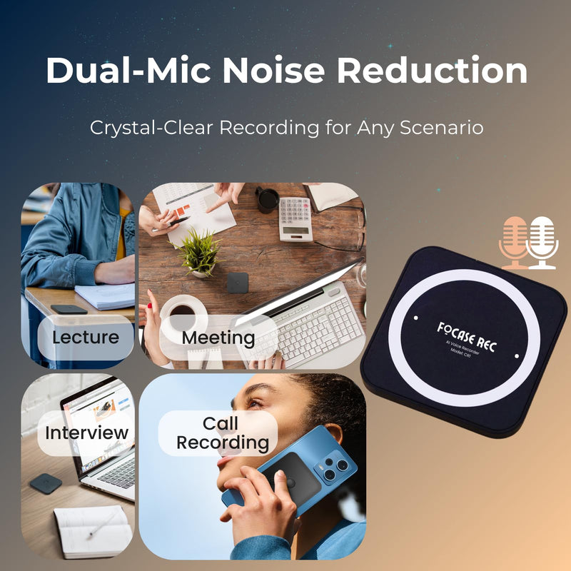 Voice Recorder with AI Speech-to-Text Transcription, Summarization, App Control, 64GB Storage, and a Magnetic Design, Audio Recorder for Calls, Lectures, and Meetings by FoCase Rec