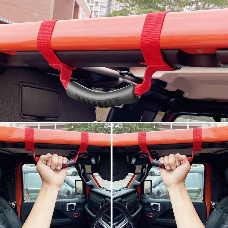 4 x Roll Bar Grab Handles Grip Handle Red Holder Compatible with Jeep Wrangler Accessories 1987-2021 YJ TJ LJ JK JL Sports Sahara Freedom Rubicon X & Unlimited