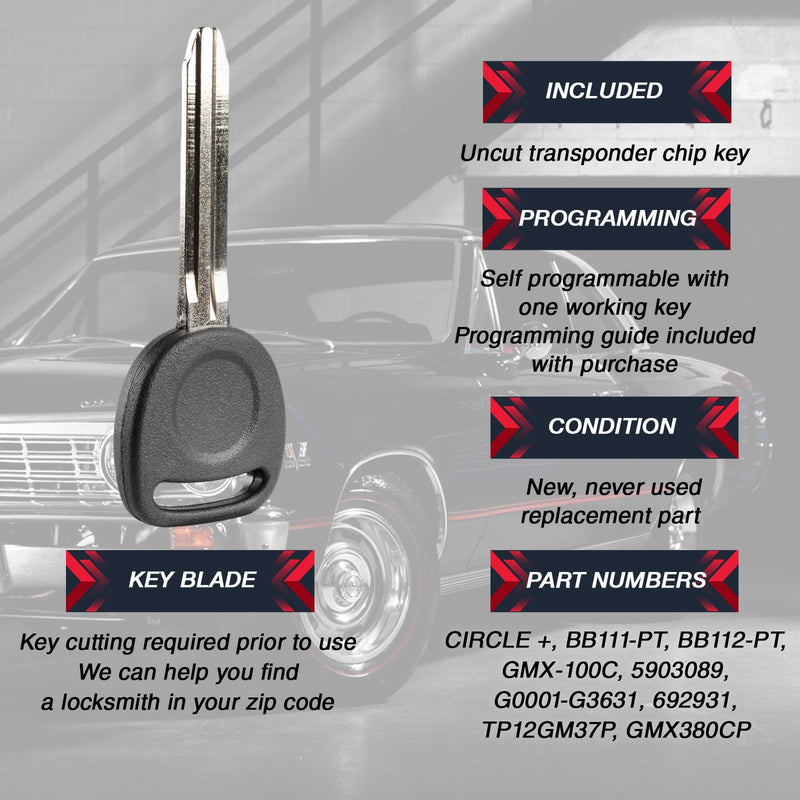 2X USA Remote Transponder Chip Key Fits Buick Cadillac Chevrolet GMC Hummer Pontiac Saturn (CIRCLE +, BB111-PT, BB112-PT, GMX-100C, 5903089, G0001-G3631, 692931, TP12GM37P, GMX380CP) Two