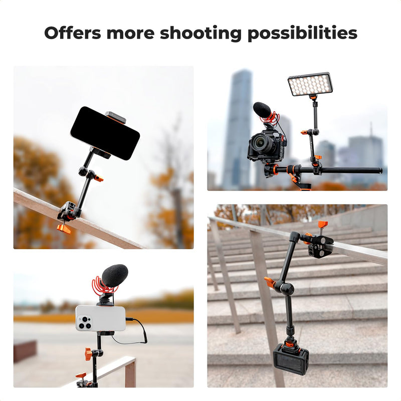K&F Concept 11" Magic Arm Clamp Kit with 1/4" & 3/8" Thread Screw, Articulating Friction Arm Clamp Camera Mount for Monitor, LED Light, Webcam, Action Camera 11" with Clamp