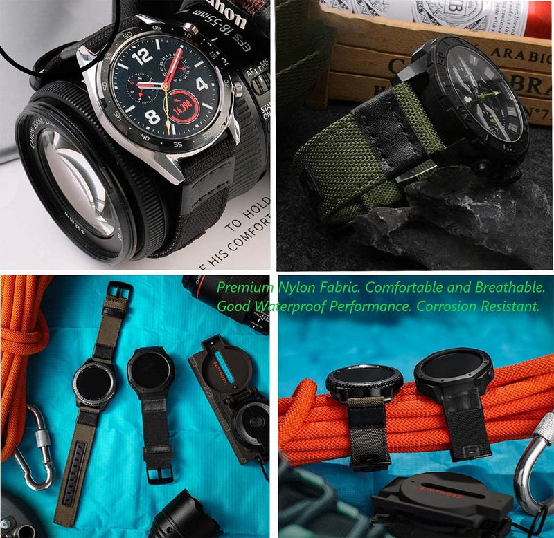 Olytop 2 Pack 22mm Rugged Watch Bands for Garmin Instinct/Instinct 2 Solar, Military Fabric Sports Wristband Replacement Watch Strap Men Women for Garmin Instinct 2 Tactical/Esports/Tide M/L-Black+Army Green