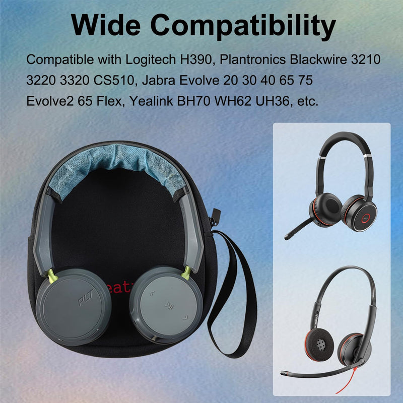 Computer Headsets Headphone Storage Bag, Wired/Wireless Headset Lightweight Case Soft Neoprene Cover Travel Carrying Pouch for Jabra Evolve 20 30 40 65 75 Plantronics Blackwire 3210 3220 3320 CS510 black