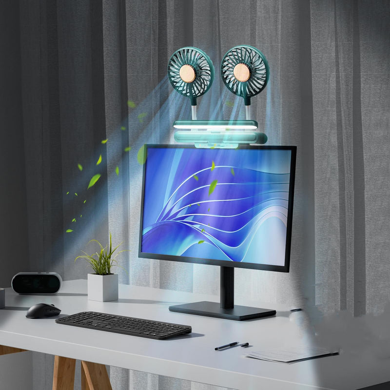 Reading stand Lamp Light Bar with Fan Two-Head Personal Cooling Quiet USB Fan Flip-Open light, Level 3 brightness light, 3 Wind Speed for Working/Self Broadcasting (Forest Green) Forest Green