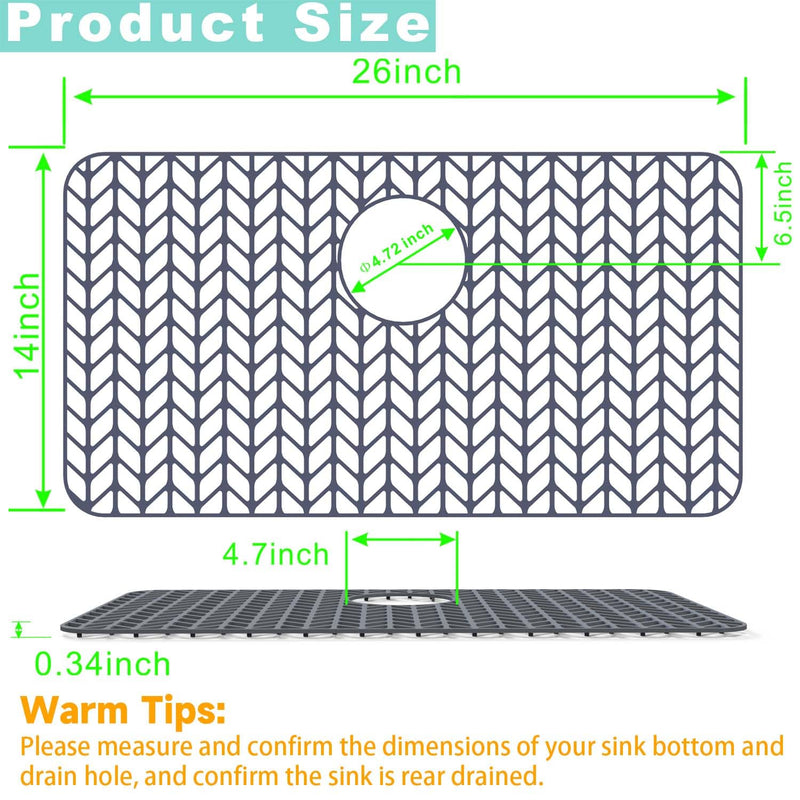 AWOKE Sink Protectors for Kitchen Sink, Kitchen Sink Protector Mat - 28.4"x15.2" Heat-Resistant Silicone Folding Non-Slip Mat for Stainless Steel Sink with Rear Drain (Grey) 28.4 x 15.2 Rear Drain