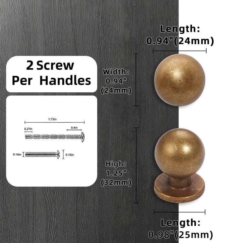 10 Pack Antique Brass Cabinet Knobs - Zinc Alloy Vintage Drawer Knobs for Kitchen Hardware Knob 10