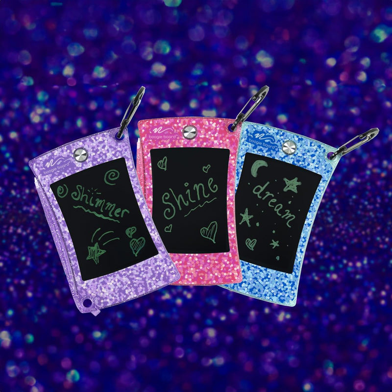 Boogie Board Jot Pocket Writing Tablet – Doodle Board Kids Travel Essentials LCD Screen Instant Erase Stylus Pen Kickstand Drawing Pad Girls Boys Educational Toy Birthday Gift Shimmer Collection, Pink Shimmer - Pink