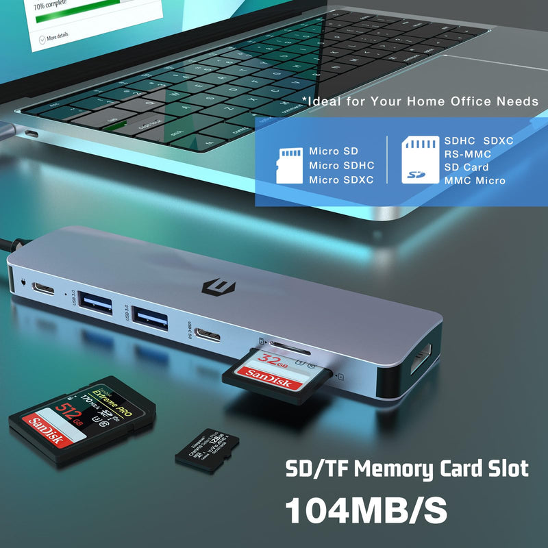 7 IN 1 USB C Adapter, 4K HDMI, USB C 3.0, 2 USB 3.0, 100W PD, SD/TF Card Reader, Compatible with Thunderbolt 3, MacBook Pro/Air, Windows and Other Type C Devices