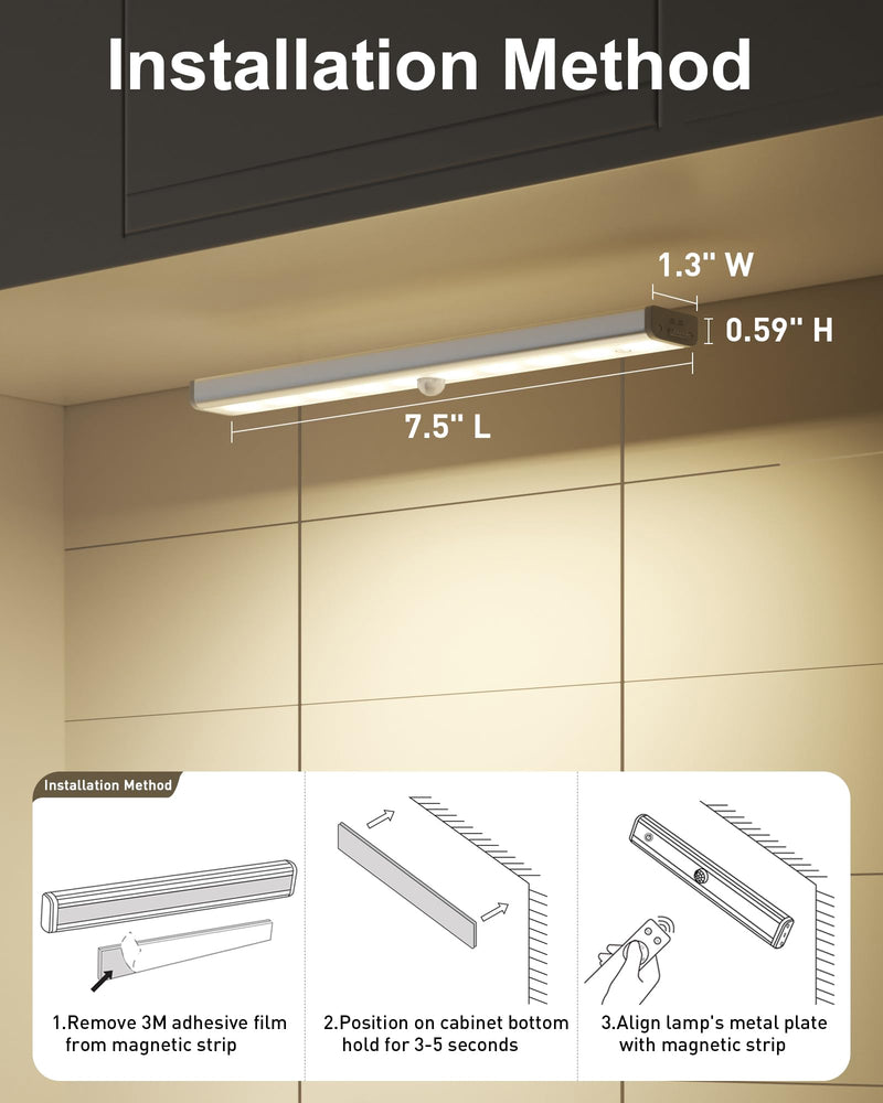 SZOKLED 20LED Under Cabinet Lighting Remote Control, Wireless Closet Lights Rechargeable Under Counter Lights for Kitchen, Hallway, Display, Multiple Colors (4 Pack) Rechargeable / 4 Packs