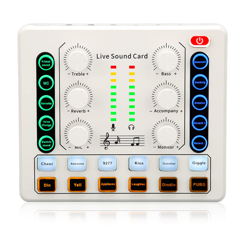 Live Sound Card, Mini Sound Mixer Board for Live Streaming, Podcast Microphone Sound Card with Multiple Sound Effects, PC External Sound Card, Voice Changer Sound Card for Podcasting Gaming Recording