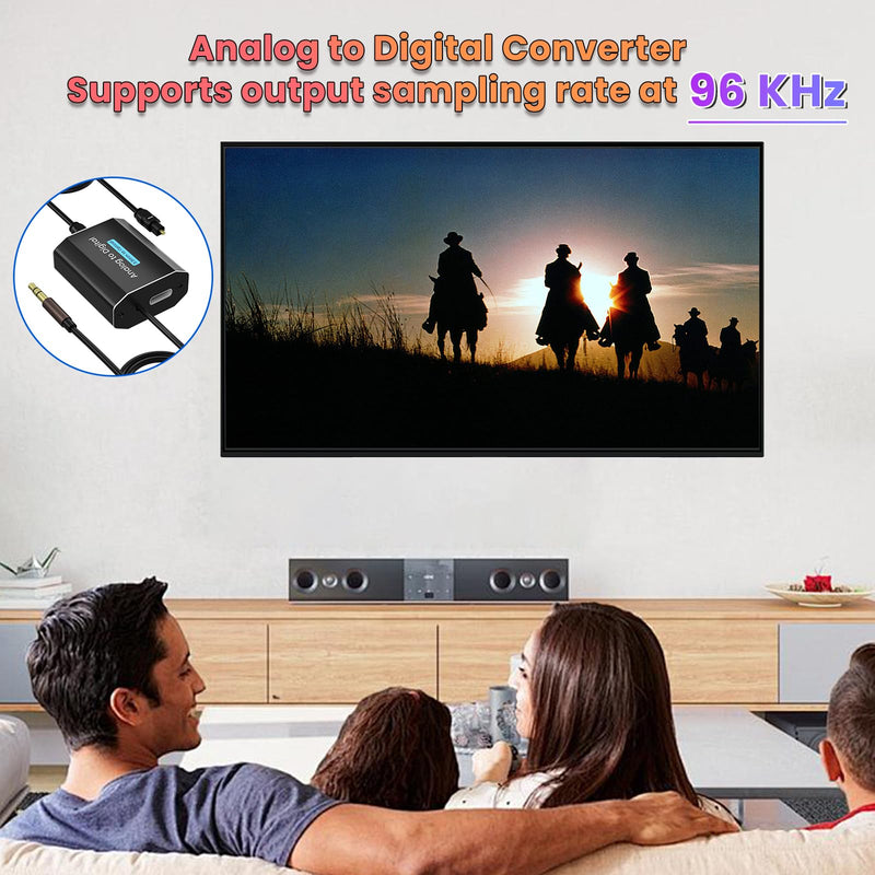 Analog to Digital Audio Converter 3.5mm to Optical Audio Adapter for Enhanced Sound Toslink Optical Output with Optical Cable for TVs, Gaming Consoles, Computers, and projectors etc