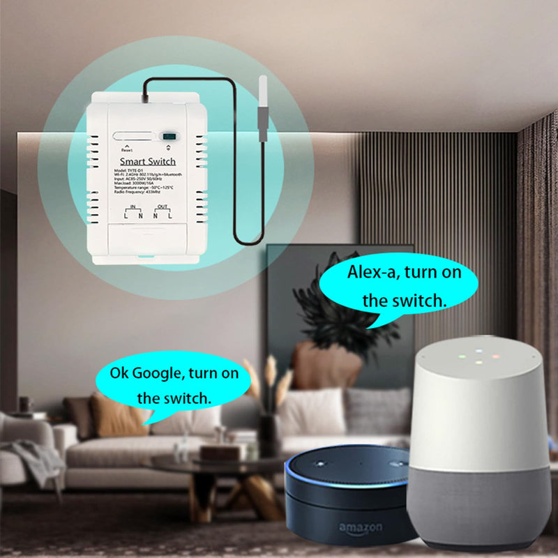 WiFi Temperature Controller Sensor Module: White 1M Sensor Tuya Smart Life App Control, Time and Scene Control 16A 3000W with Power Meter, RF433 Temperature Sensor Alexa, for Home