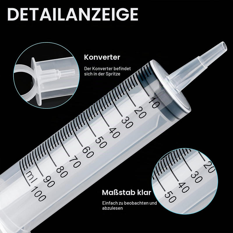 2 Packs Plastic Syringes with 2 Plastic Tubes for Oil or Glue Applicators, Experiments, Pet Feeding, Industrial Applications (100 ml) 100ml
