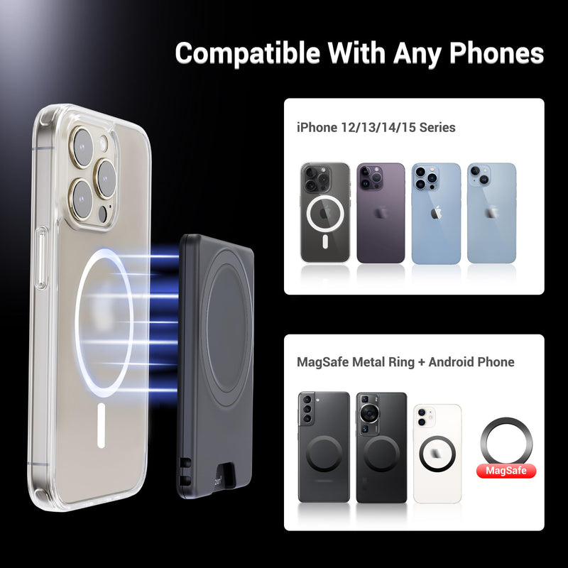 PROfezzion Magnetic Wallet with Double Magnets, Plastic Mag Safe Card Holder Slim Magnetic Phone Wallet Compatible with iPhone 15 14 13 12 Series & Mag Safe Case, Fit 2 Cards, Anti-Drop, Black