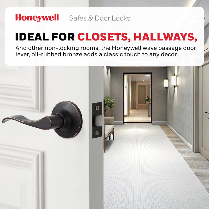 Honeywell Safes & Door Locks - Wave Lever Door Handle with Non-Locking Interior - Passage Front Door Lever is Ideal for Closets & Hallways - 6.88" L x 2.75" W Inches - Oil Rubbed Bronze - 8106403
